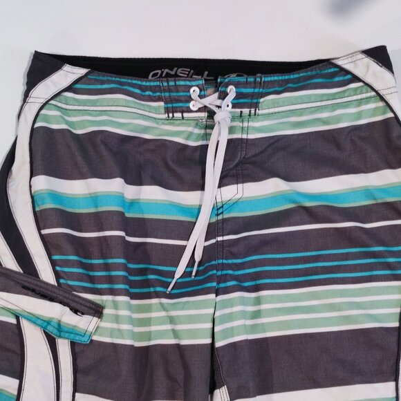 O'Neill board short men's size 34 grey white green stripes - Picture 2 of 12